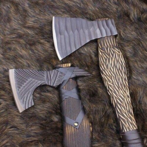 2 CUSTOM HAND MADE CARBON STEEL HUNTING VIKING TOMAHAWK HATCHETS AXE BEST GIFT