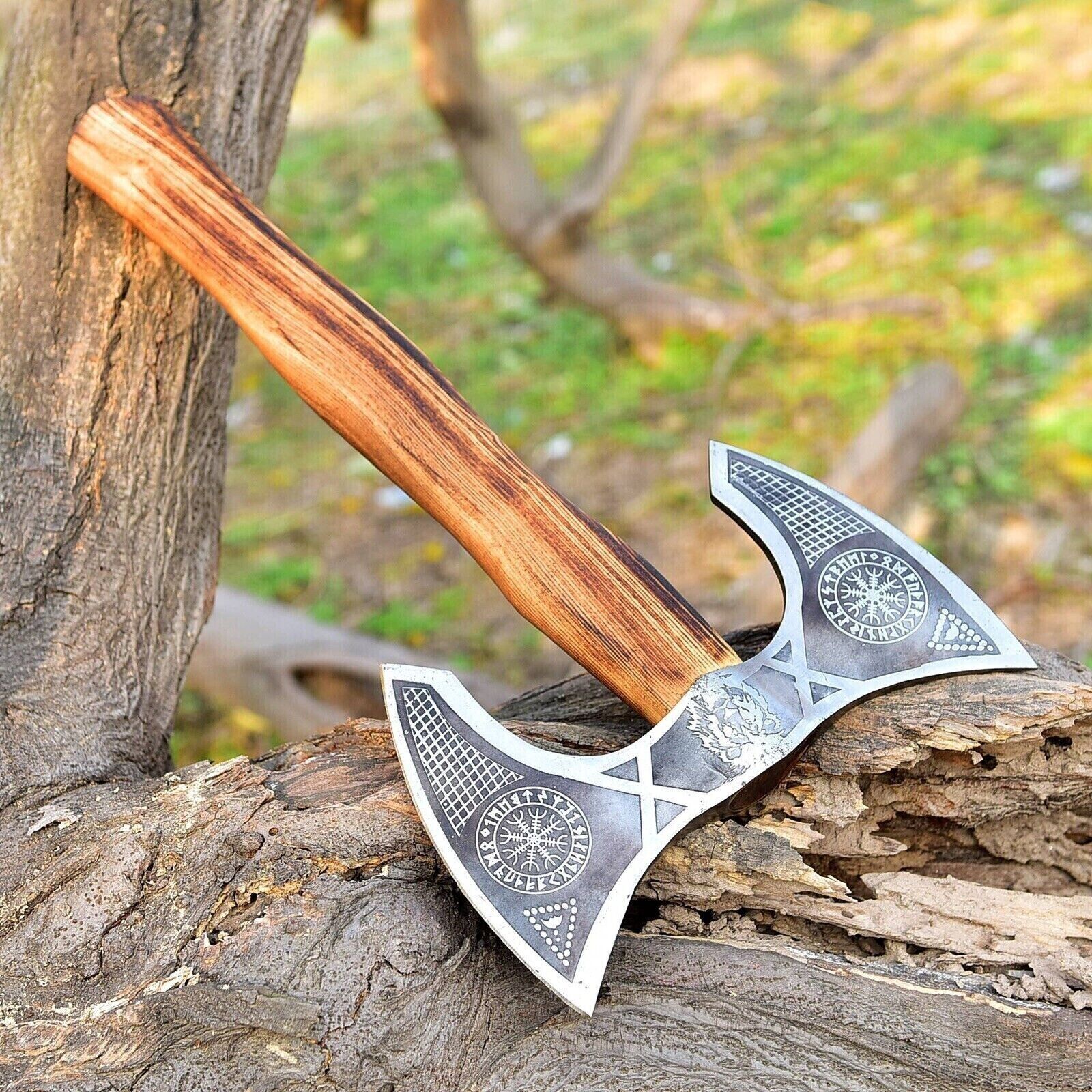 CUSTOM HAND MADE HIGH CARBON STEEL VIKING HATCHET DOUBLE EDGE AXE ME-8