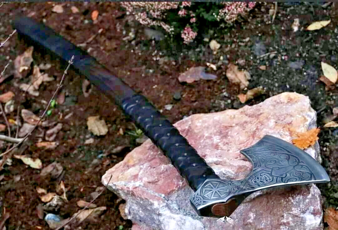Custom HandCraft Functional Sharp Viking Hatchet Axe with Leather Sheath 35 Inch Long Viking Axe