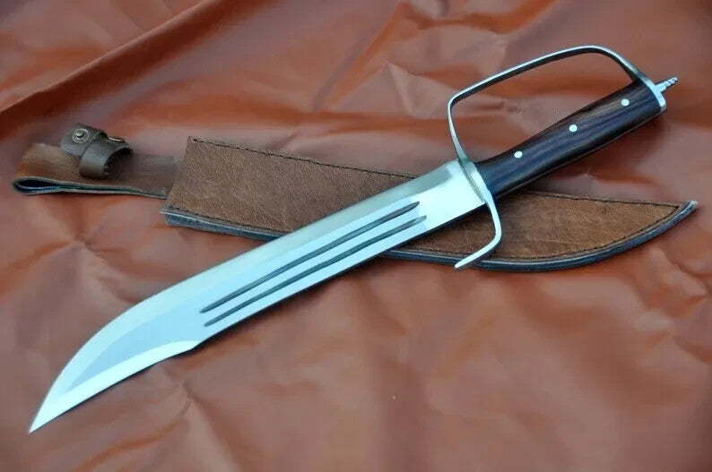 Custom Handmade Carbon Steel D-Guard Bowie Knife Hunting Survival Knife W/Sheath